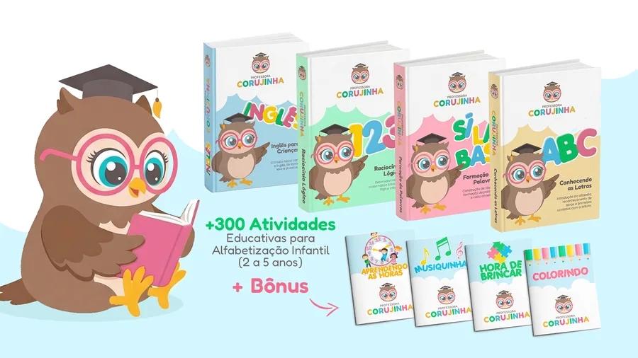 Livros Professora Corujinha: Inglês, Raciocínio Lógico, Sílabas e ABC